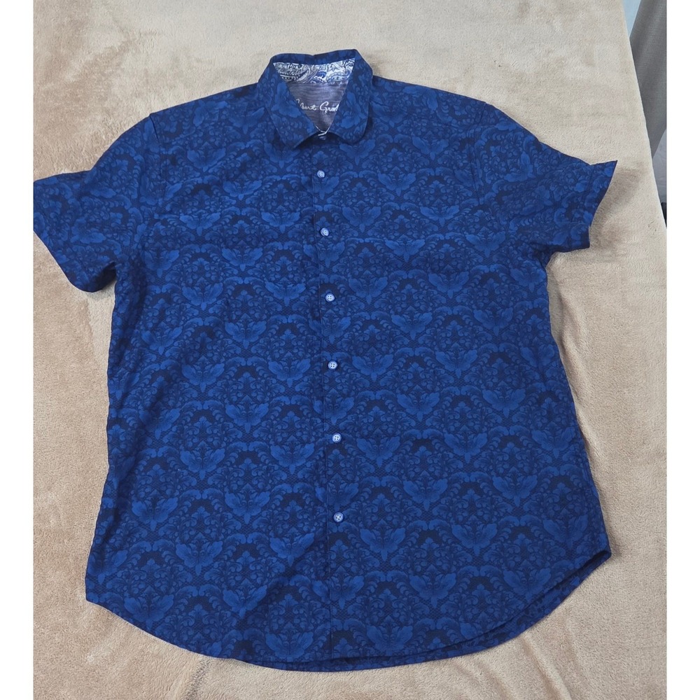 Robert Graham Flipcuff Shirt Men XL Blue Floral AOP Button Up Short Sleeve EUC